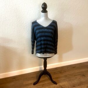 American Eagle Outfitters Blue and Black Striped V-Neck